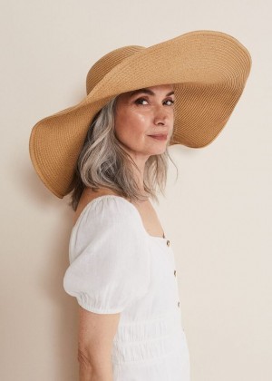Beige Phase Eight Oversized Straw Hats | 4583DTIAL