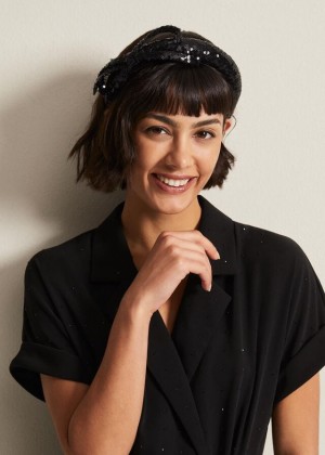 Black Phase Eight Black Sequin Hats | 8321UVABC