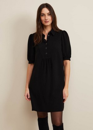 Black Phase Eight Claudia Button Swing Dress | 1579ZDIBE