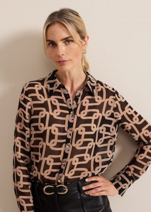 Black Phase Eight Cora Chain Print Shirts | 1587NLDEY