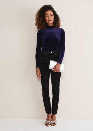 Black Phase Eight Jaimie Flocked Trousers | 8567MKZXG