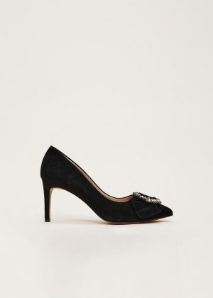 Black Phase Eight Jewel Front Bow Court Heels | 4057DZJNU