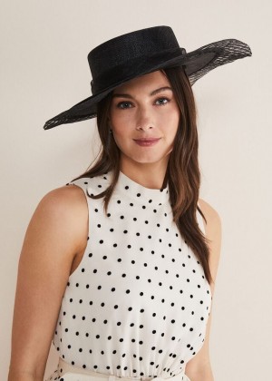Black Phase Eight Lattice Trim Boater Fascinator Hats | 0524GWBCP