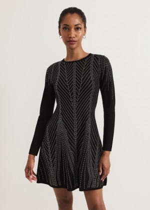 Black Phase Eight Lexie Studd Flippy Hem Dress | 3628SBQXD