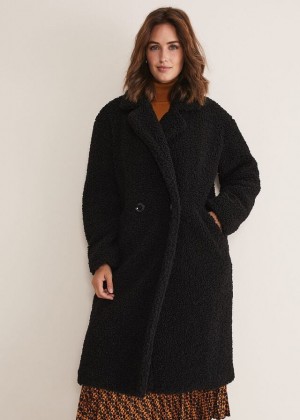 Black Phase Eight Libbie Longline Teddy Coats | 4078OPXKS
