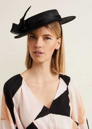 Black Phase Eight Mini Bow Boater Fascinator Hats | 7312WMDTU
