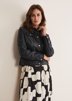 Black Phase Eight Myrtle Leather Jackets | 1539MKCNJ