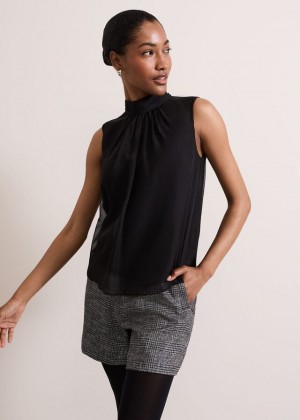 Black Phase Eight Nella High Neck Shirts | 8632WNSCV
