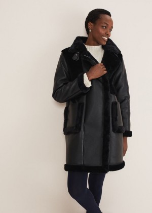 Black Phase Eight Nova Longline Aviator Coats | 6175BQCUX