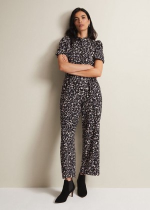 Black / Multicolor Phase Eight Dorothea Floral Jumpsuit | 0541UAYGP