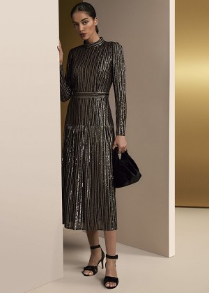 Black / Multicolor Phase Eight Gloria Sequin Stripe Dress | 7102FIBGA