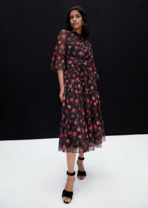 Black / Multicolor Phase Eight Lela Floral Textured Dress | 7218OTHBF