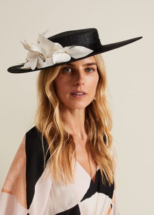 Black / White Phase Eight 3d Flower Statement Boater Fascinator Hats | 2719ZCSNO