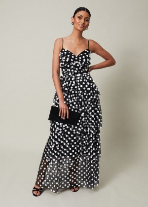 Black / White Phase Eight Avianna Sequin Tulle Dress | 2453LCVGJ