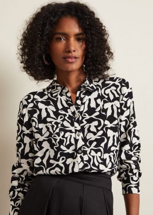 Black / White Phase Eight Era Abstract Bow Shirts | 2157AJCKI
