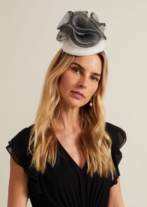 Black / White Phase Eight Ruffle Pillbox Fascinator Hats | 2679HDQCA