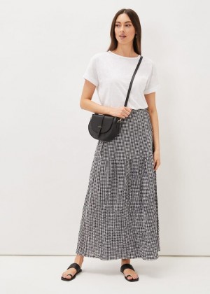 Black / White Phase Eight Tyrina Cotton Gingham Wrap Skirts | 5927OYAND