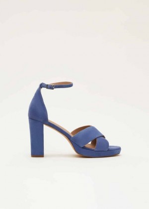 Blue Phase Eight Blue Suede Platform Heels | 2570AEJZP
