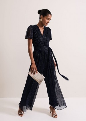 Blue Phase Eight Stella Blue Plisse Jumpsuit | 5648GKXMW