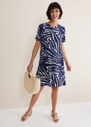 Blue / Multicolor Phase Eight Isabelle Zebra Print Dress | 8091HJLSZ