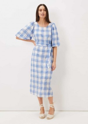Blue / White Phase Eight Alina Check Dress | 6275JSWLH