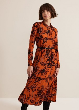 Brown Phase Eight Krissy Floral Piped Dress | 6713WOCRD