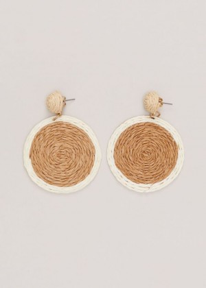 Brown / White Phase Eight Raffia Oversized Circular Jewellery | 4531WILET