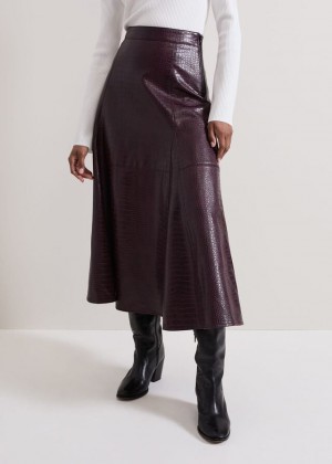 Burgundy Phase Eight Carla Croc Pu Skirts | 1529DQEWL