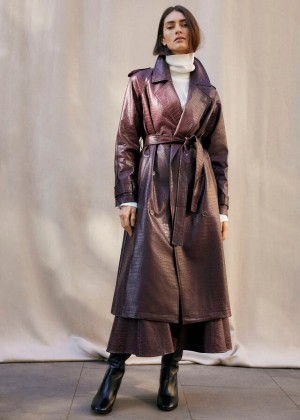 Burgundy Phase Eight Carla Croc Pu Trench Coats | 2581XYQJL