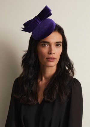 Deep Blue Phase Eight Velvet Bow Pillbox Fascinator Hats | 5417DPRHZ