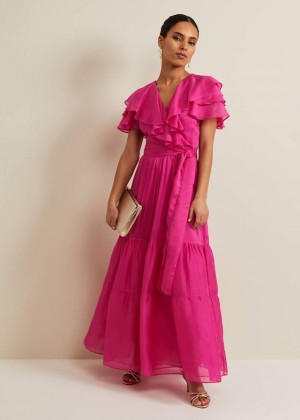 Fuchsia Phase Eight Petite Mabelle Organza Dress | 5807JCIFX