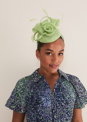 Green Phase Eight Green Flower Pillbox Fascinator Hats | 5869NVBFX