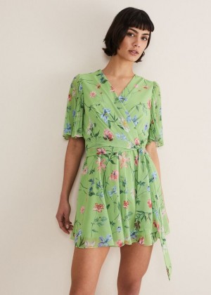 Green / Multicolor Phase Eight Astoria Floral Playsuit Jumpsuit | 6409XQVFZ