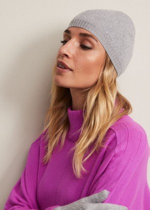 Grey Phase Eight Grey Sparkly Beanie Hats | 0735NALBD