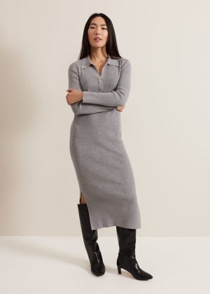 Grey Phase Eight Lucy Collared Popper Column Dress | 2948NJUFE