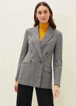 Grey / Navy Phase Eight Afie Check Jackets | 2701WRACE