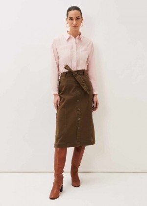 Khaki Phase Eight Dina Denim Belted Skirts | 1548ENZQC
