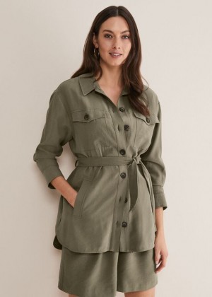 Khaki Phase Eight Leonar Co-Ord Shacket Coats | 9186FZLQO
