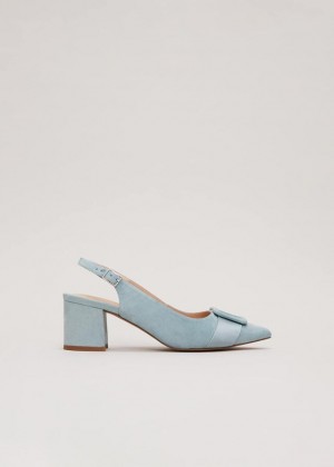 Light Green Phase Eight Suede Buckle Block Heels | 5104GYETL