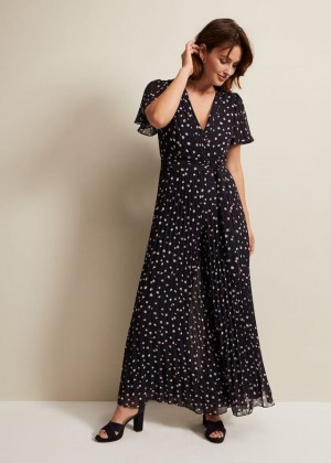 Multicolor Phase Eight Alexandra Spot Pleat Jumpsuit | 6097TWSIB