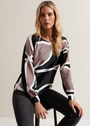 Multicolor Phase Eight Alora Swirl Print T Shirts | 2836JOHIQ