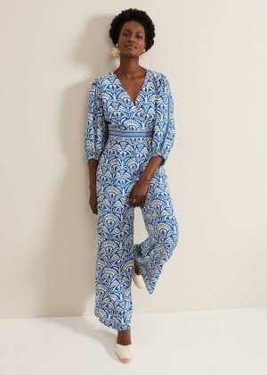 Multicolor Phase Eight Amy Print V Neck Jumpsuit | 1385SYVPM