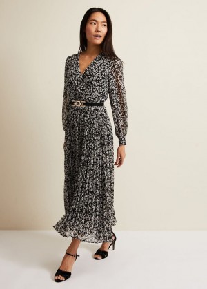 Multicolor Phase Eight Ayana Spot Pleat Midaxi Dress | 7610FHPIK