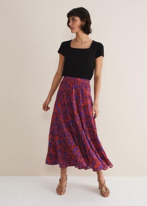 Multicolor Phase Eight Eloraina Leaf Print Skirts | 9750WJOVR