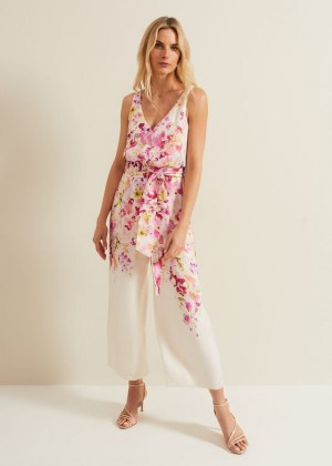 Multicolor Phase Eight Ethel Floral Wide Leg Dress | 8104GRYVM