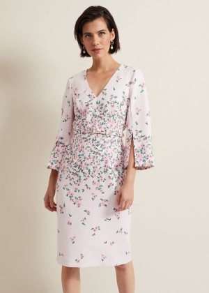 Multicolor Phase Eight Giovanna Floral Belted Split Sleeve Dress | 0361TPWGM