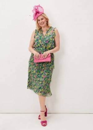 Multicolor Phase Eight Heidi Printed Plisse Co-Ord Skirts | 1342JVNWO