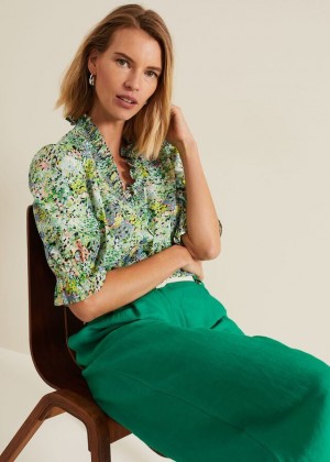 Multicolor Phase Eight Izara Floral Shirts | 8421YXVLG