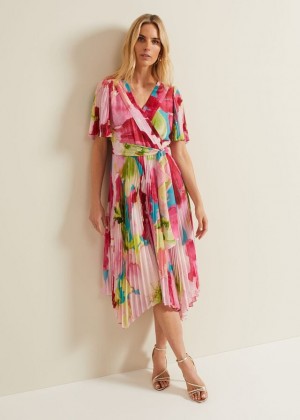 Multicolor Phase Eight Kendall Floral Pleat Dress | 5329UPEZD