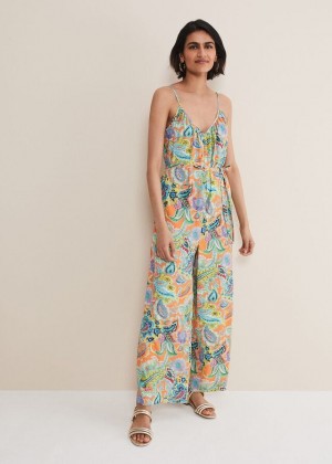 Multicolor Phase Eight Lou Printed Paisley Boilersuit Jumpsuit | 1054YIPBQ